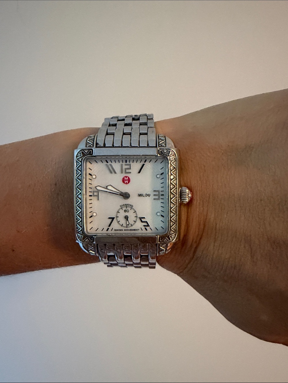 Michele Silver-Tone Square Dial Bracelet Watch